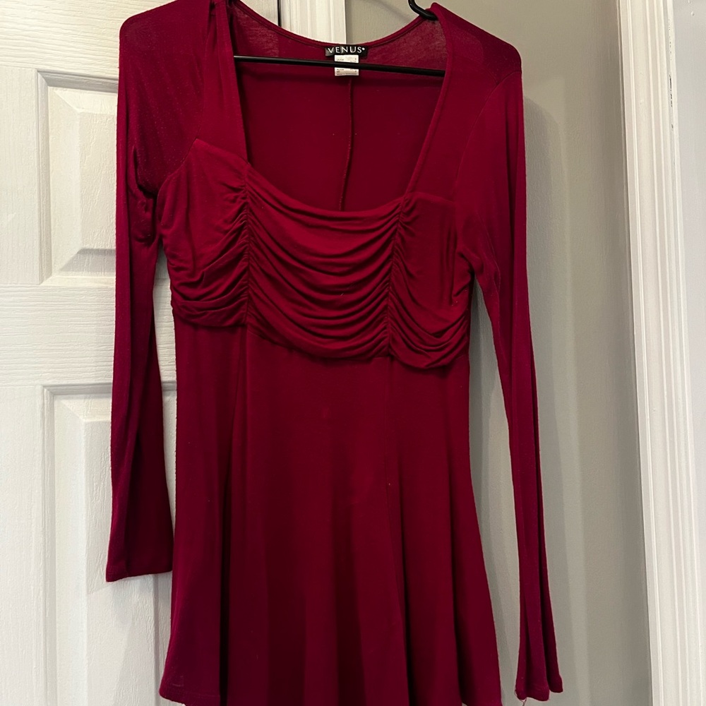 Burgundy Ruched Smock Top
